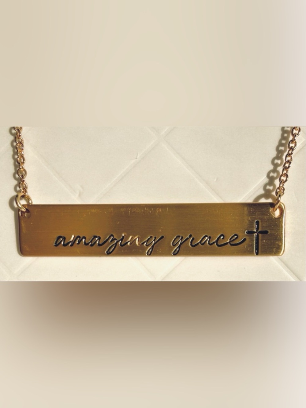 Amazing Grace Cross Bar Necklace Gold Tone JULIET by Crystal Avenue Faith